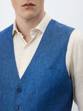 Gilet De Costume En Lin Bleu Indigo