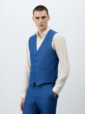 Gilet de costume en lin bleu indigo