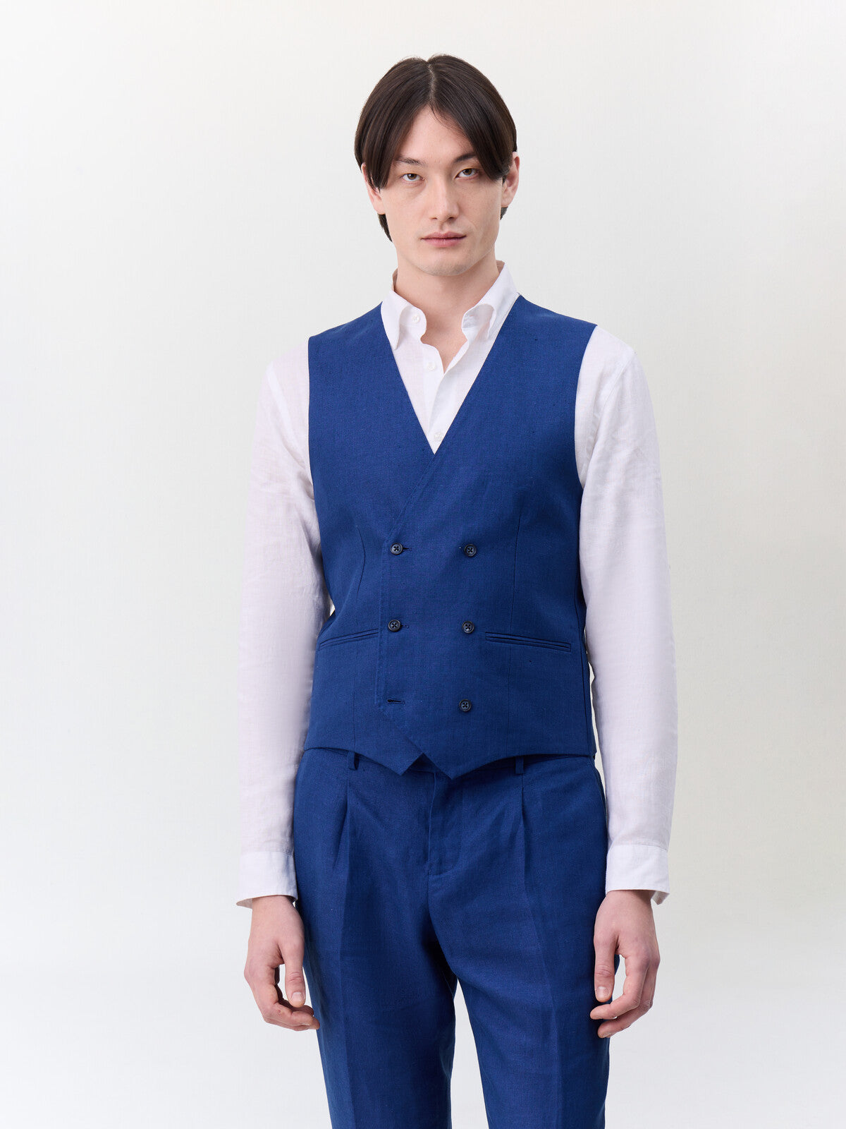 Gilet De Costume Crois En Lin Bleu Indigo