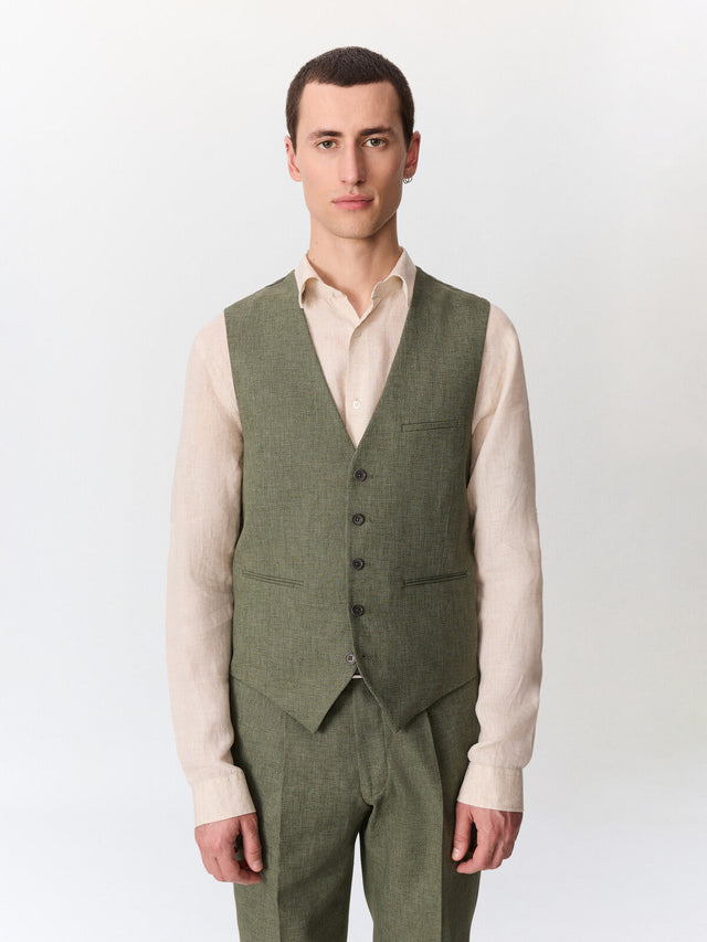 Gilet de costume en coton et lin kaki