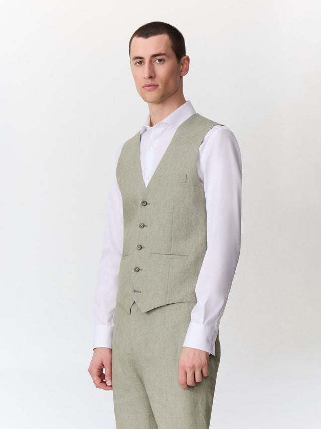 Gilet de costume en lin kaki