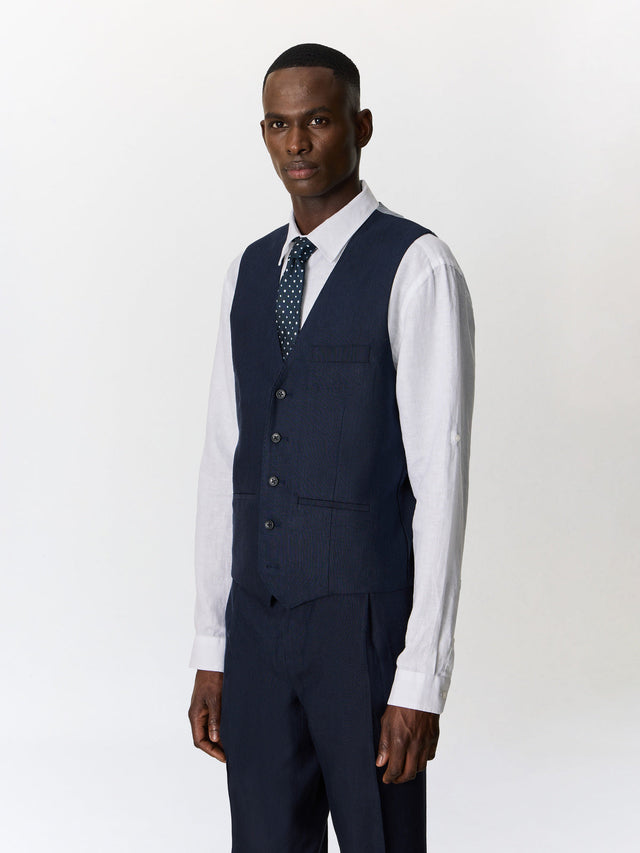 Gilet de costume en lin mélangé bleu marine