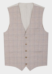 Gilet Casual En Lin Et Coton Beiges Prince De Galles