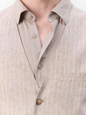 Gilet De Costume En Lin Et Coton Marron Clair Rayures