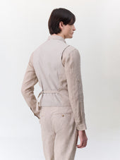 Gilet De Costume En Lin Et Coton Marron Clair Rayures