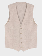 Gilet De Costume En Lin Et Coton Marron Clair Rayures