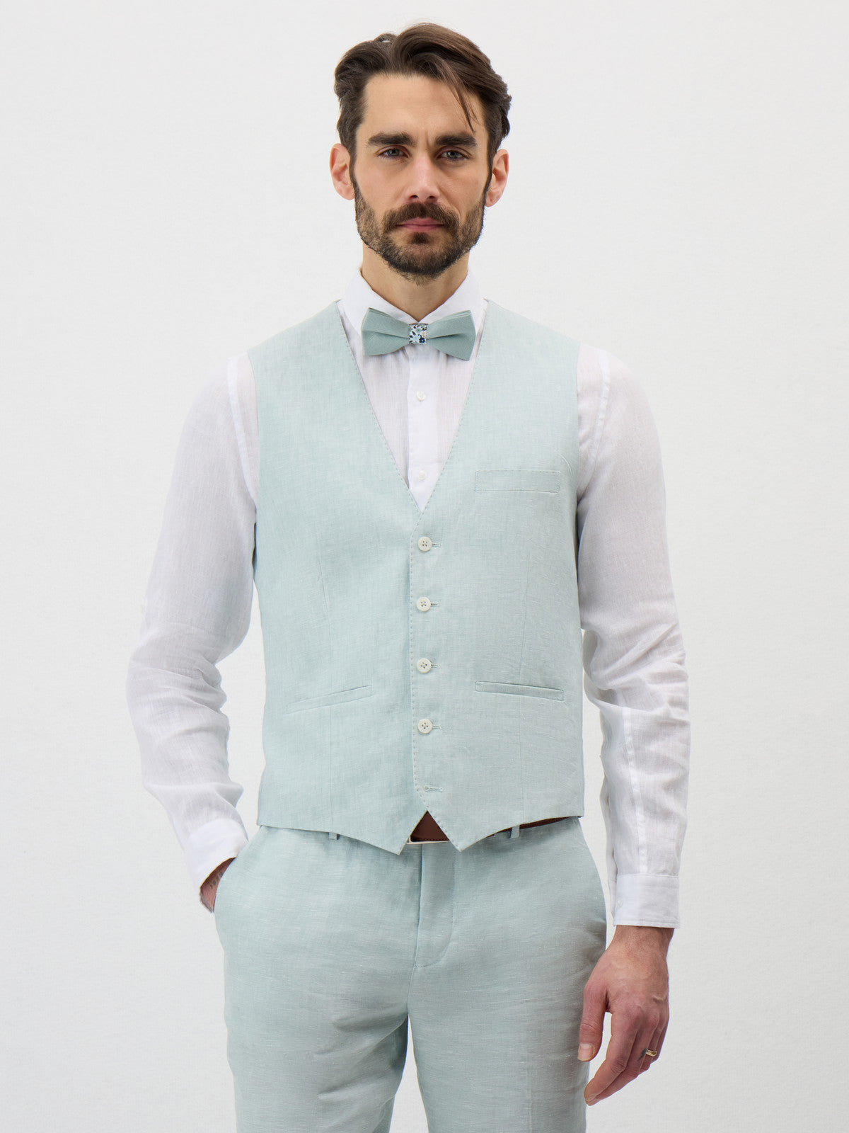 Gilet De Costume En Lin Vert D Eau