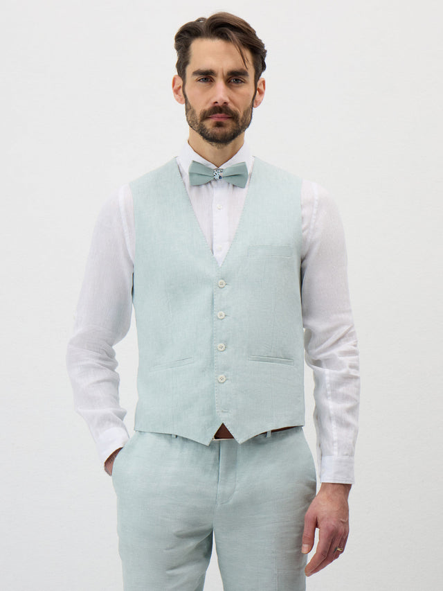 Gilet de costume en lin vert d'eau
