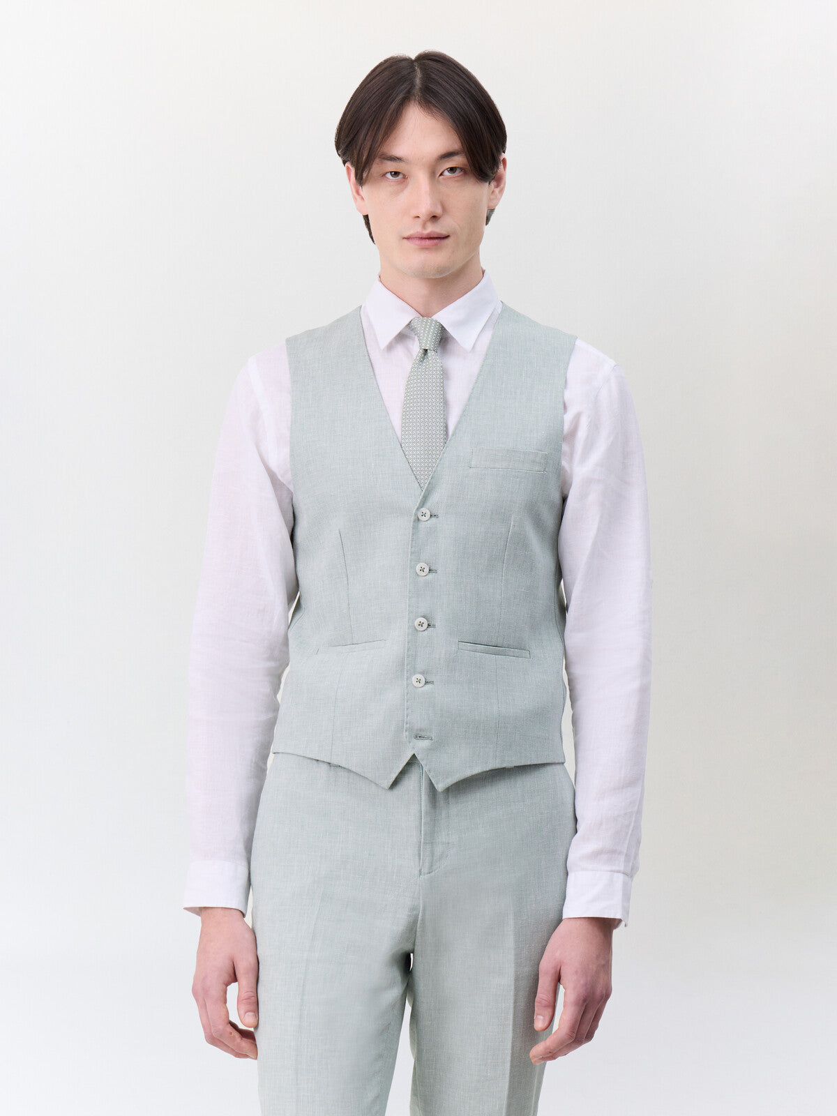 Gilet De Costume En Coton Et Lin Vert D Eau