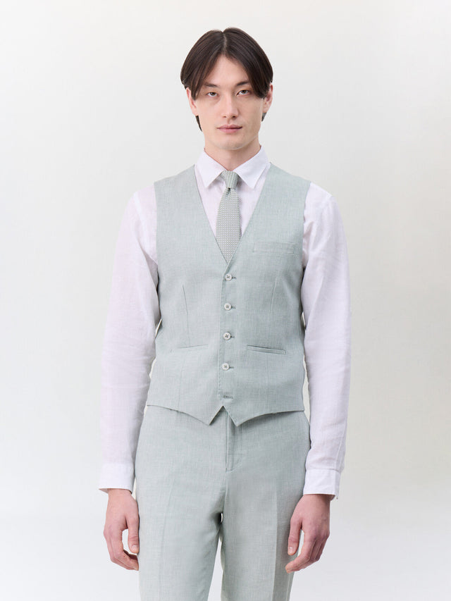 Gilet de costume en coton et lin vert d'eau