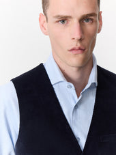 Gilet De Costume En Velours C Tel Bleu Marine
