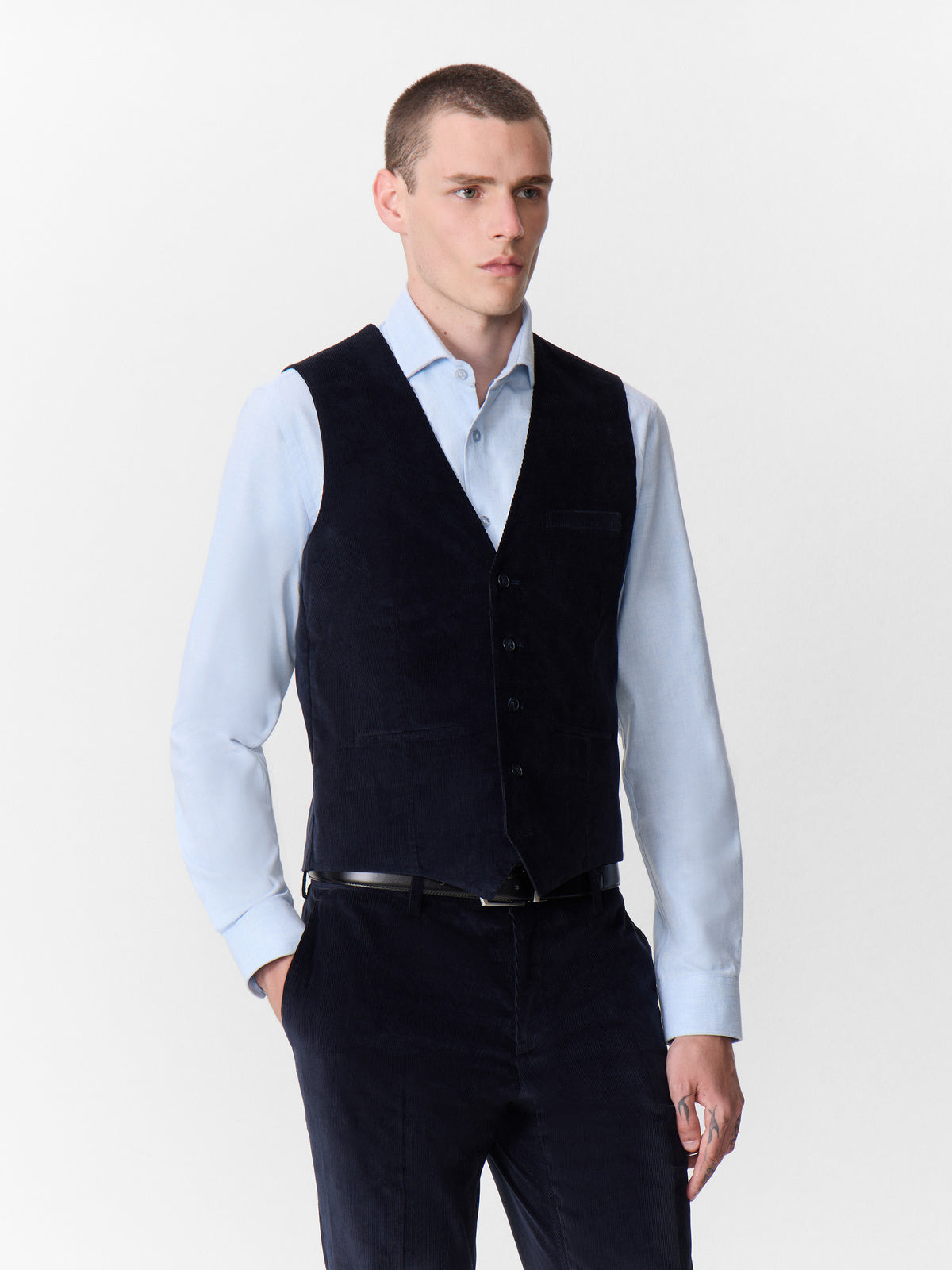 Gilet De Costume En Velours C Tel Bleu Marine