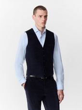 Gilet de costume en velours côtelé bleu marine