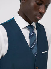 Gilet De Costume En Laine Unie Bleu Prusse