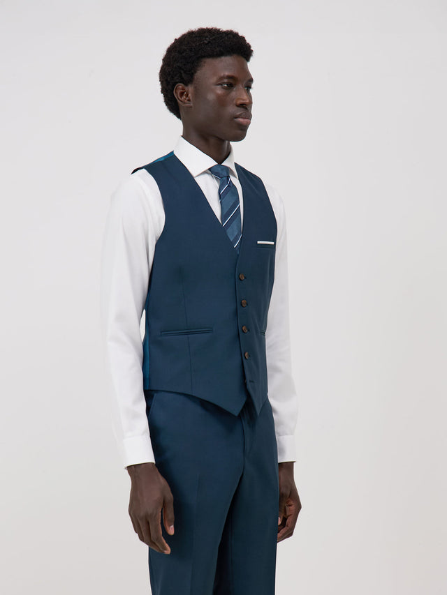 Gilet de costume en laine unie bleu prusse