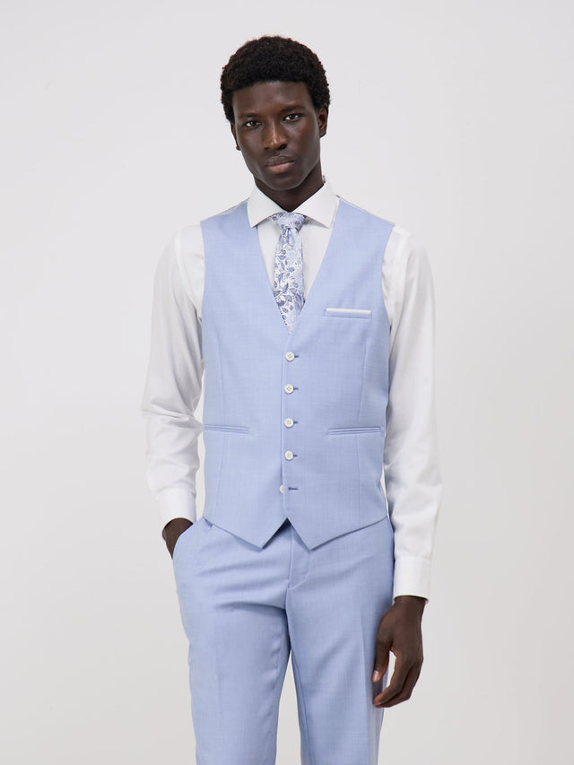 Gilet de costume en laine unie bleu clair