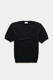 Short Sleeve Linen Cotton Knitted Crewneck Black