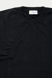 Short Sleeve Linen Cotton Knitted Crewneck Black