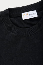 Short Sleeve Linen Cotton Knitted Crewneck Black
