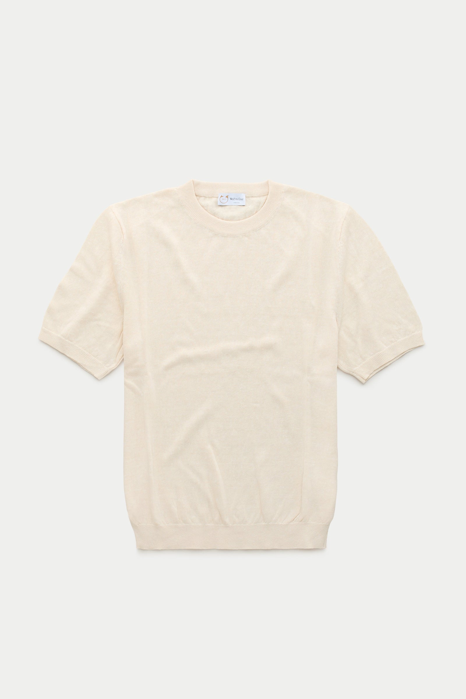 Short Sleeve Linen Cotton Knitted Crewneck Panna