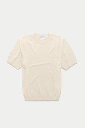 Short Sleeve Linen Cotton Knitted Crewneck Panna