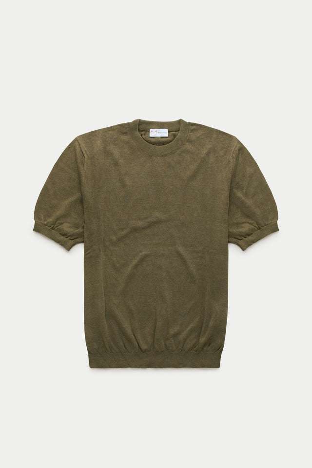 Short Sleeve Linen Cotton Knitted Crewneck Forest