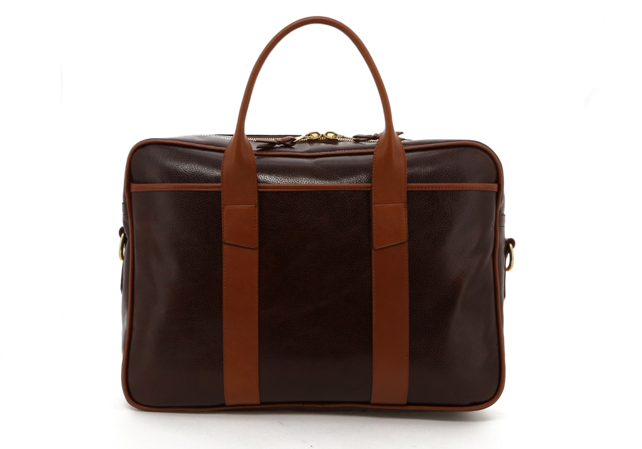 Commuter Briefcase - Glossy Chocolate Goatskin / Cognac Trim