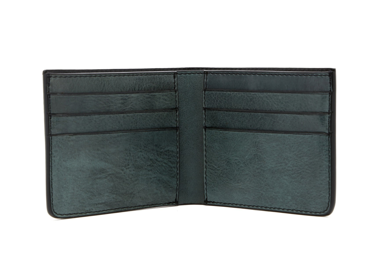 Bifold Wallet Pine Green Glossy Tumbled Leather