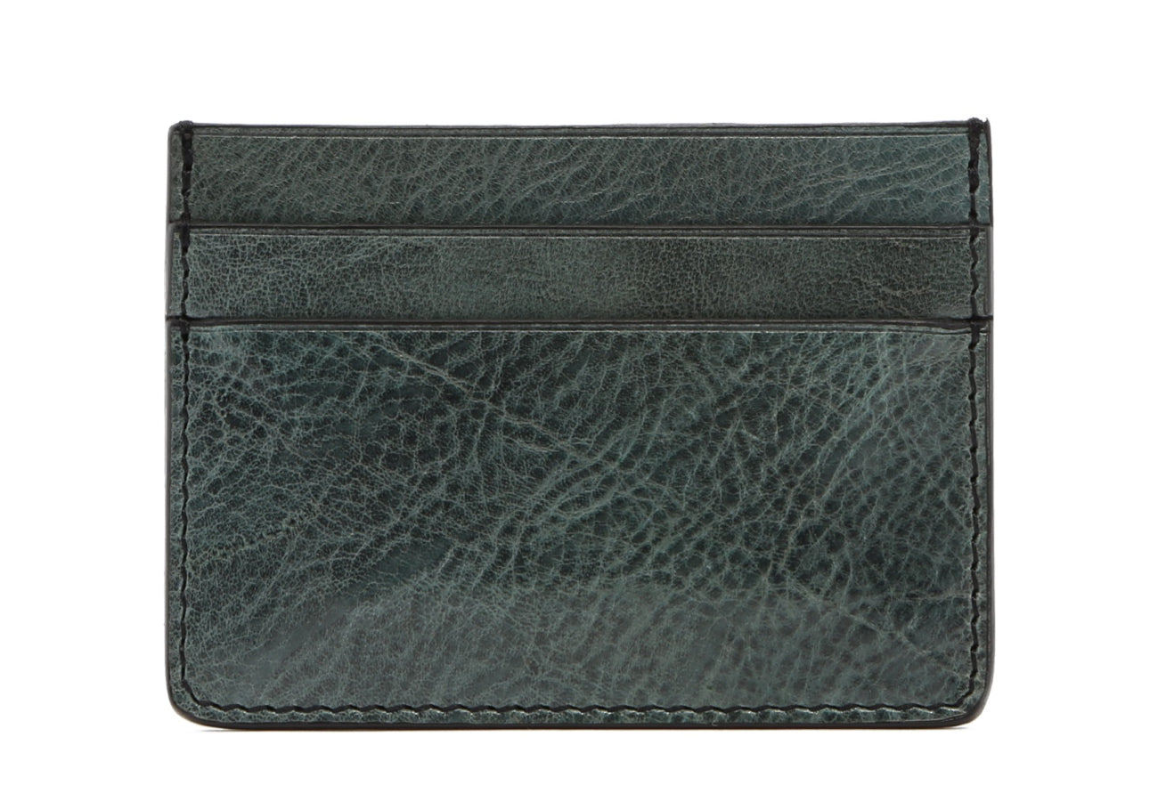 Double Card Wallet Pine Green Glossy Tumbled Leather