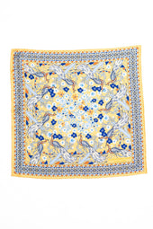 Gold and Navy Peacocks Silk Pocket Square