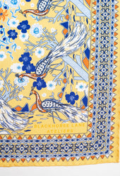 Gold and Navy Peacocks Silk Pocket Square