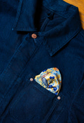 Gold and Navy Peacocks Silk Pocket Square