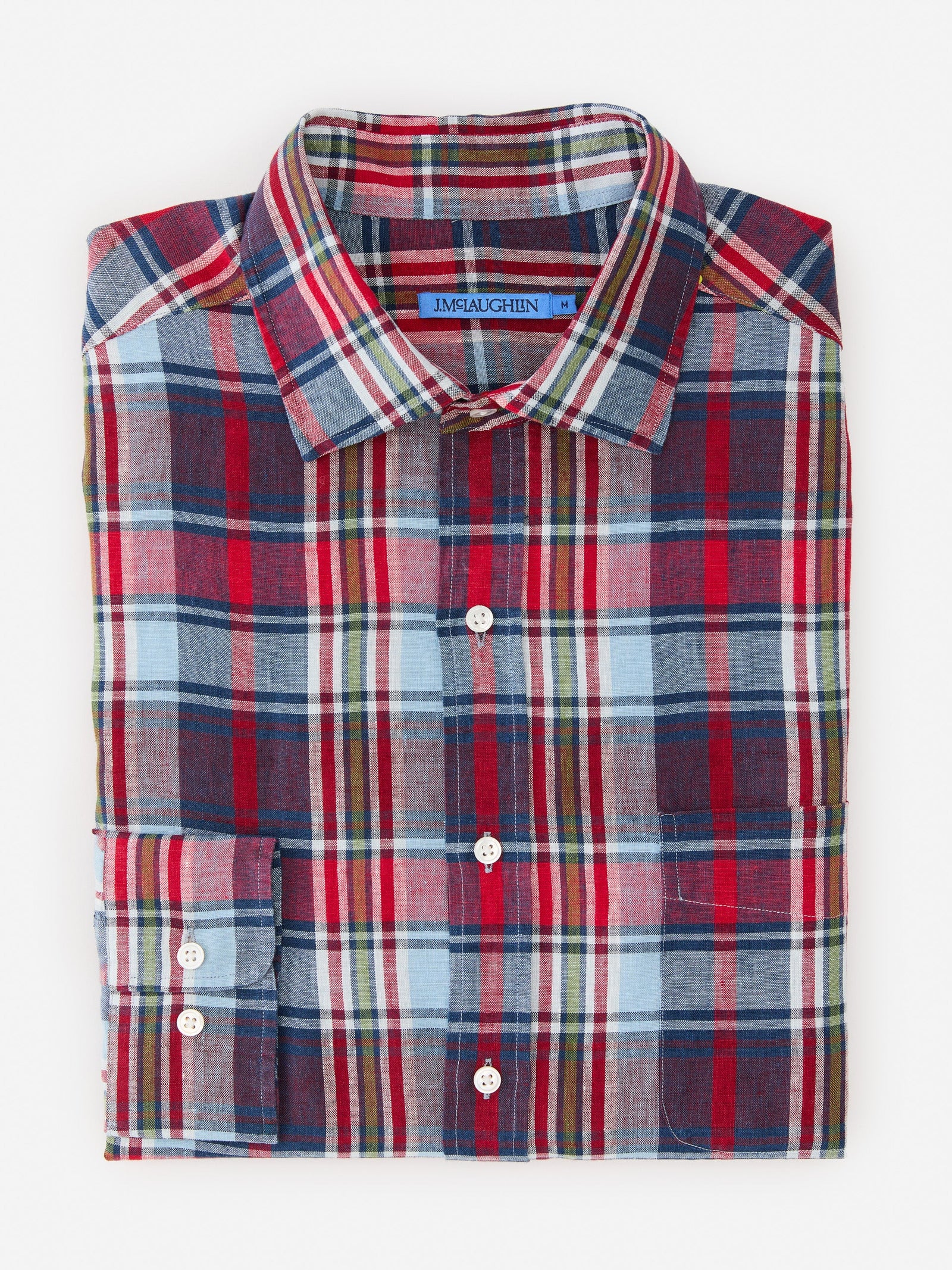 Red Blue White Plaid Gramercy Classic Fit Linen Shirt Men S Shirts J Mclaughlin