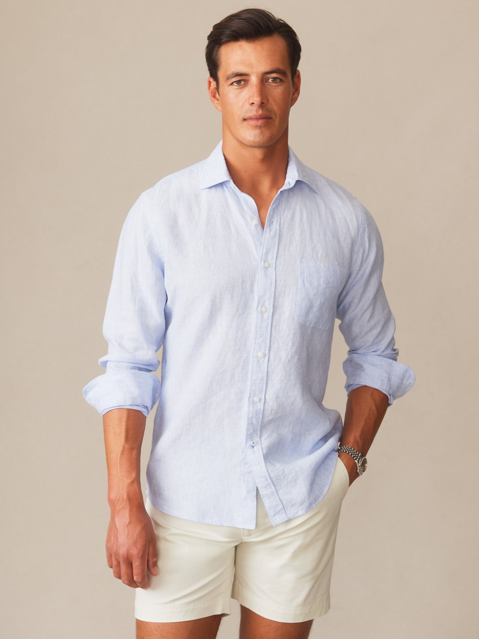 White Hairline Stripe Gramercy Linen Shirt Men S Shirts J Mclaughlin
