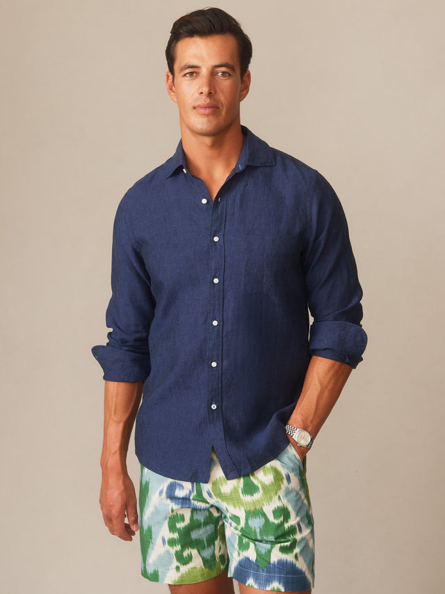 Navy Solid Gramercy Linen Shirt | Men's Shirts | J.McLaughlin