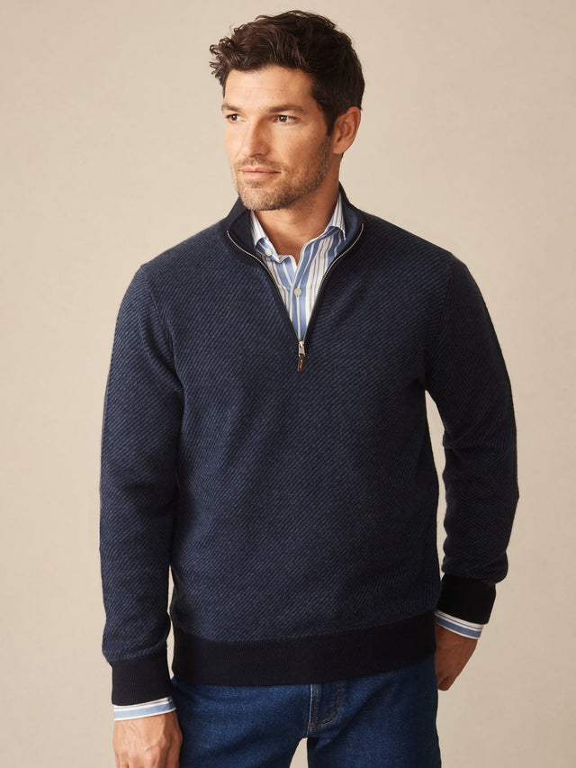 Navy/Denim Jacquard Twain Cashmere 1/4 Zip | Men's Sweaters | J.McLaughlin