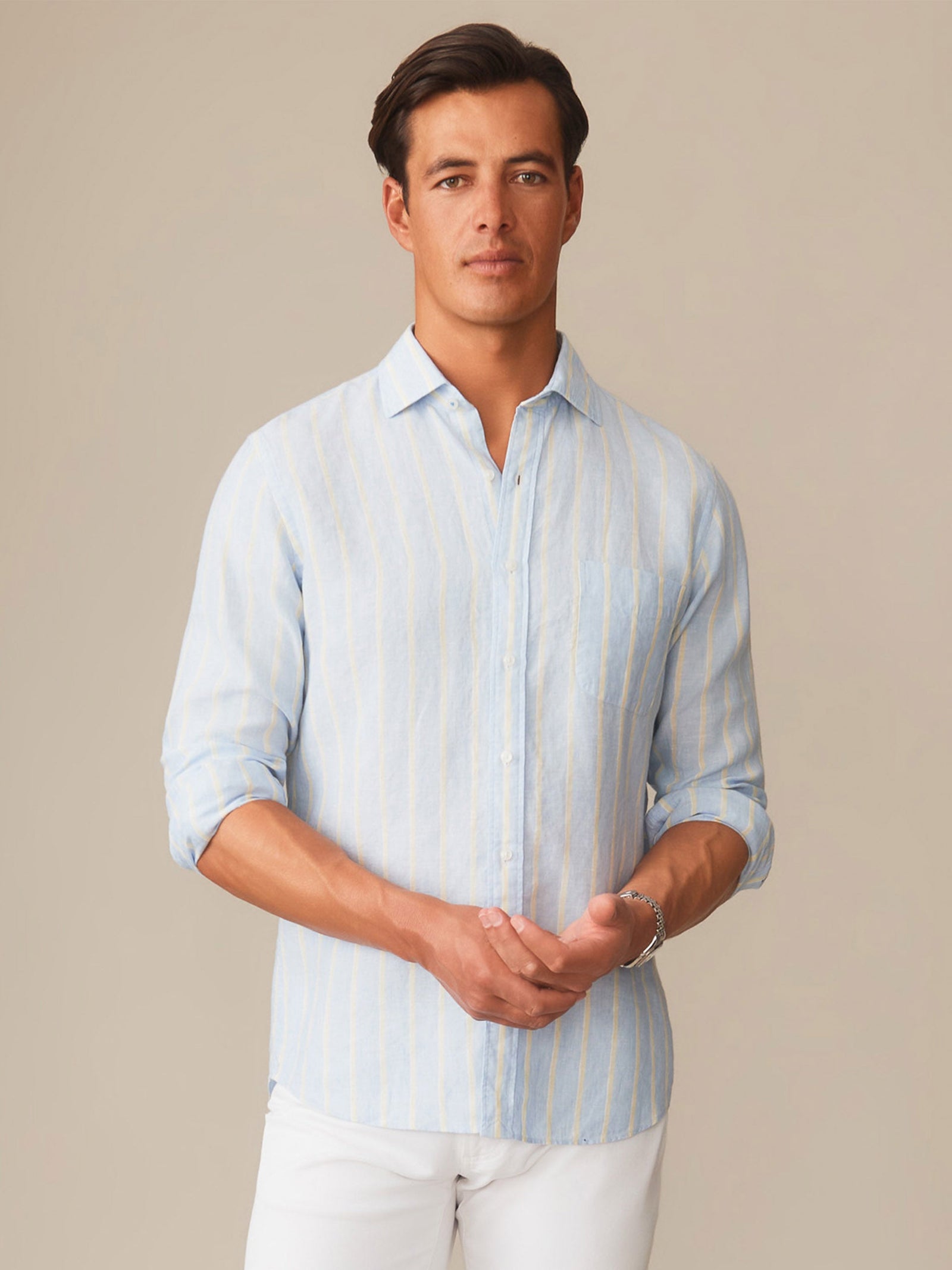 Yellow Dobby Stripe Gramercy Linen Shirt Men S Shirts J Mclaughlin