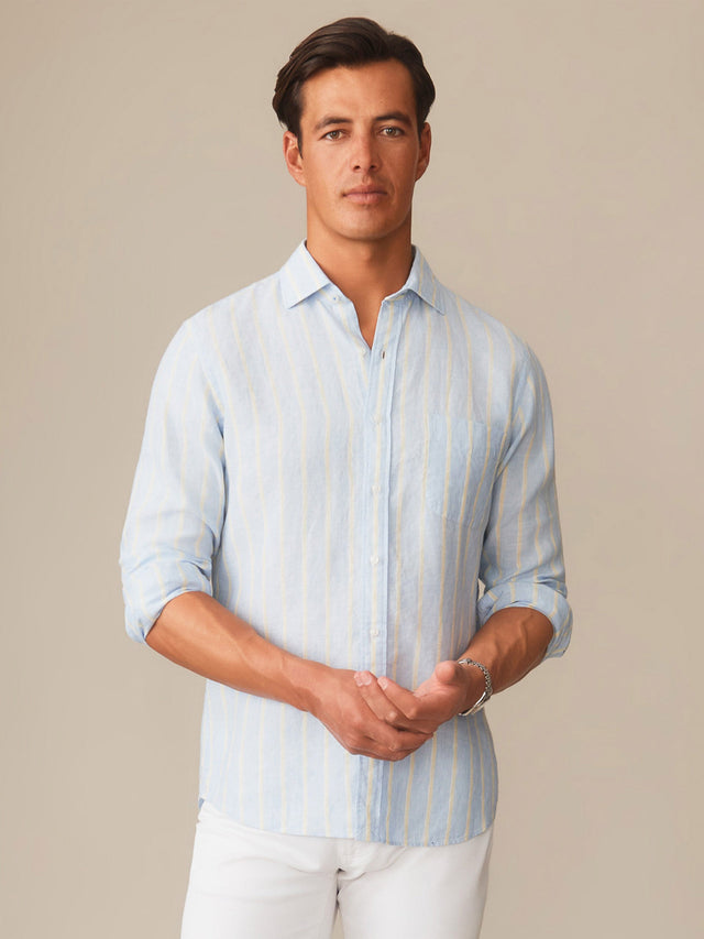 Sky/Yellow Dobby Stripe Gramercy Linen Shirt | Men's Shirts | J.McLaughlin