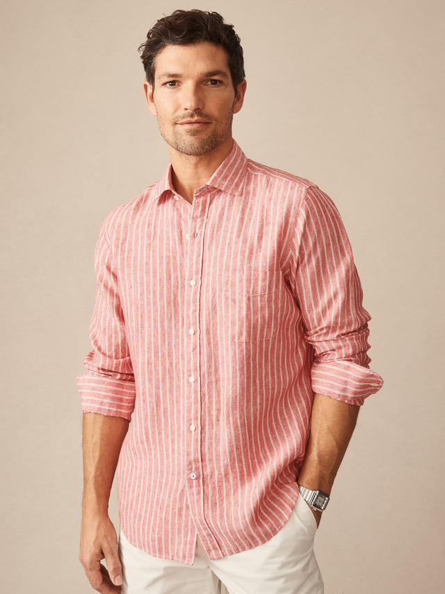 Red/White Varigated Stripe Gramercy Linen Shirt | Men's Shirts | J.McLaughlin