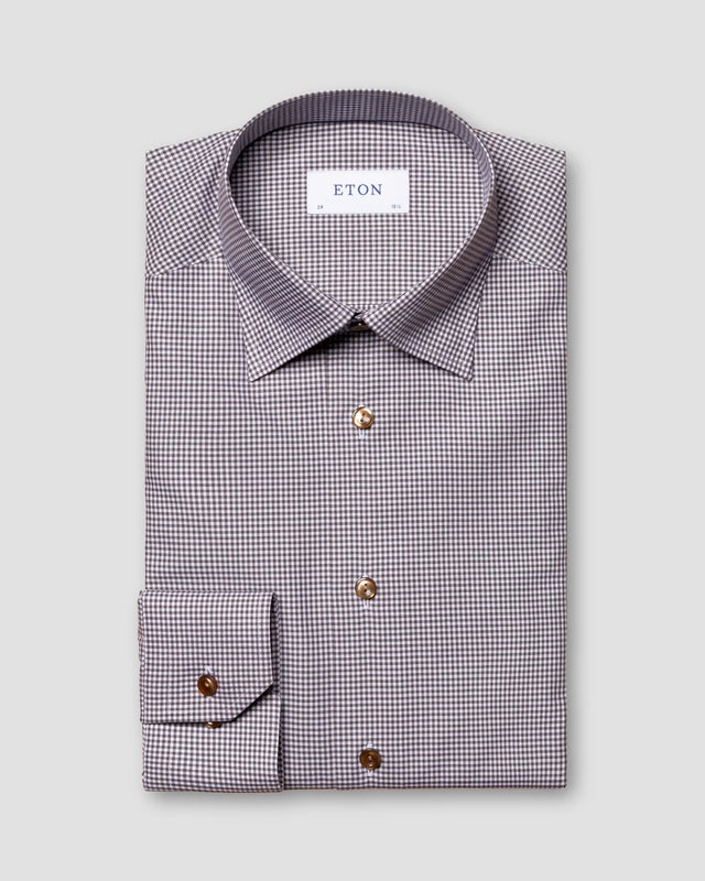 Brown Checked Fine Twill Shirt - Eton