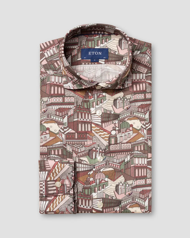 Graues Baumwoll-Seiden-Hemd mit City-Print - Eton