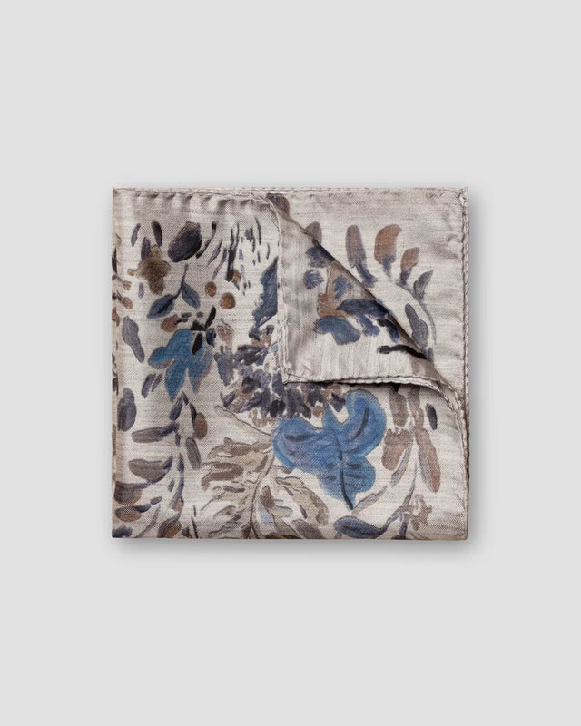Gray Floral Print Fuji Silk Pocket Square