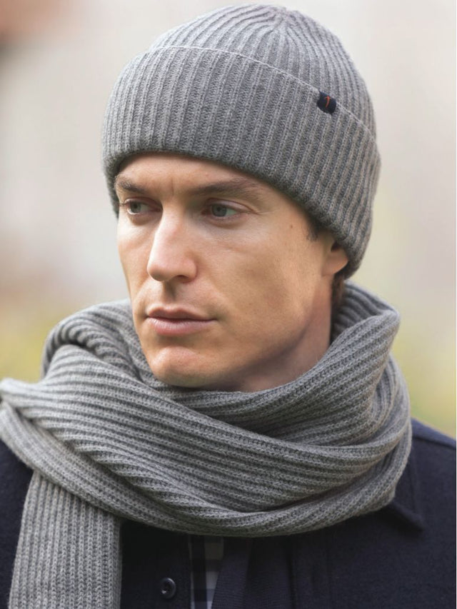 Gray ribbed wool and cashmere scarf - Woca