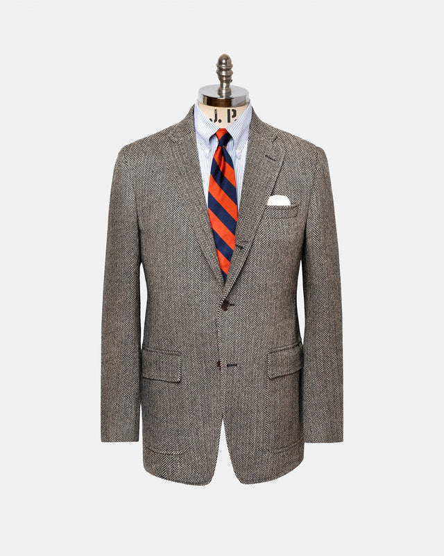 Made In Usa Cream Herringbone Lambswool Sport Coat