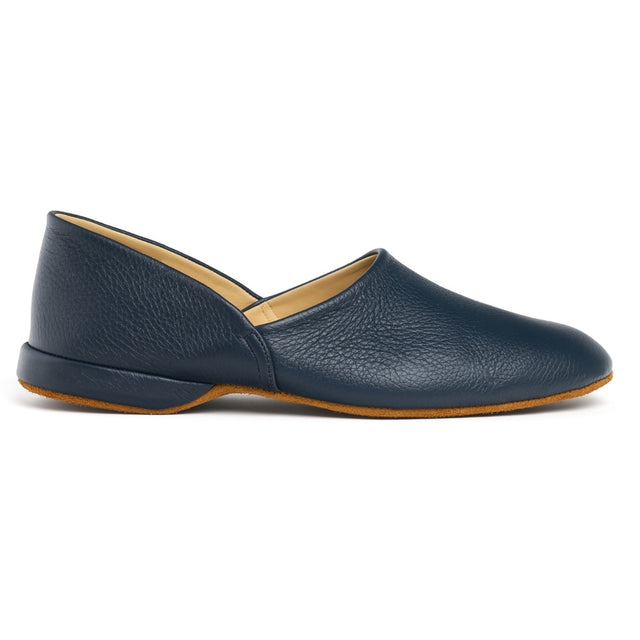 Grecian Style Slipper in Navy Deerskin