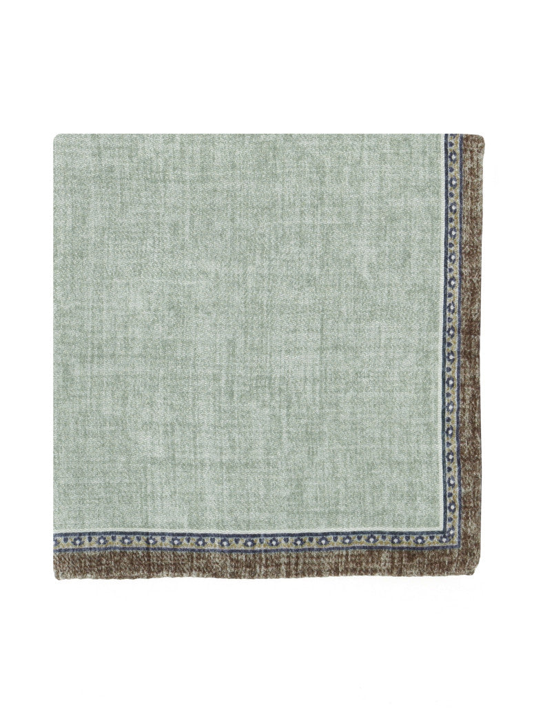 Green And Beige Reversible Silk Pocket Square