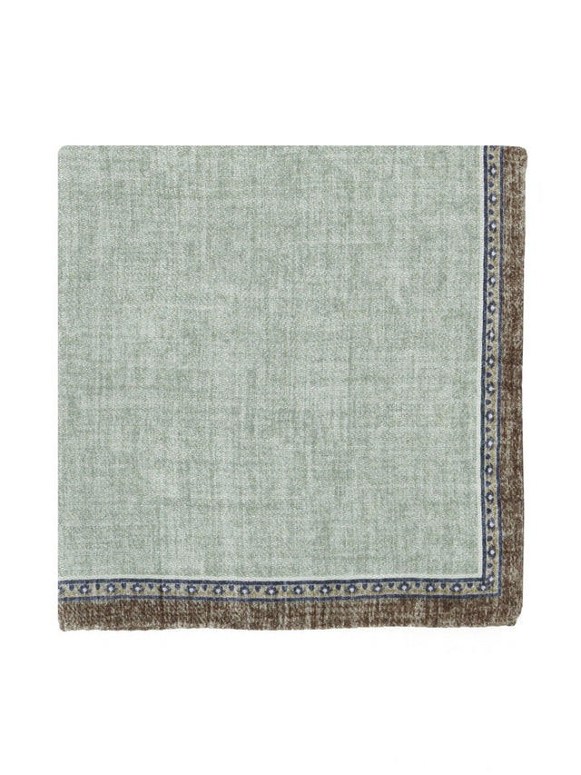 Green and beige reversible silk pocket square