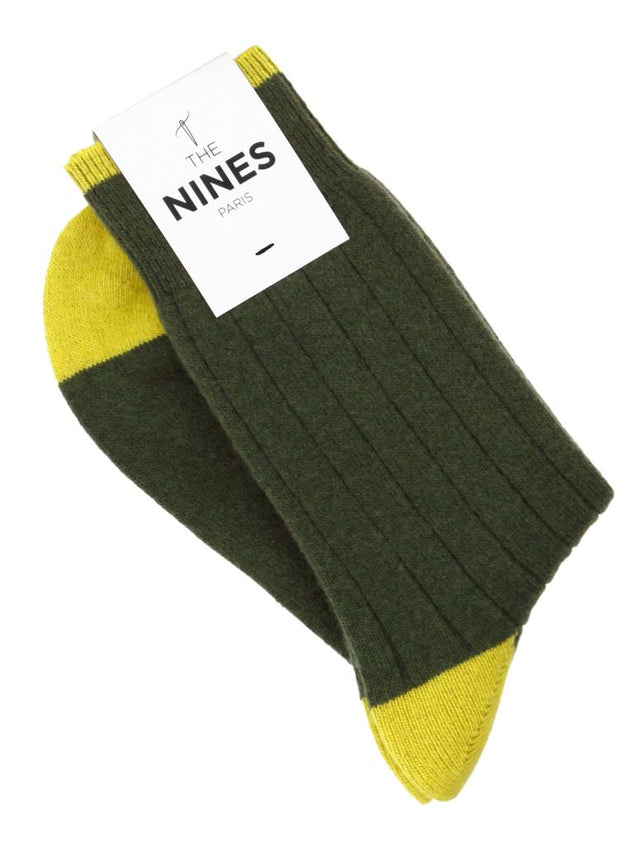 Green and yellow wool and cashmere socks