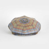 Green & Blue Herringbone Check Linen Gatsby Cap