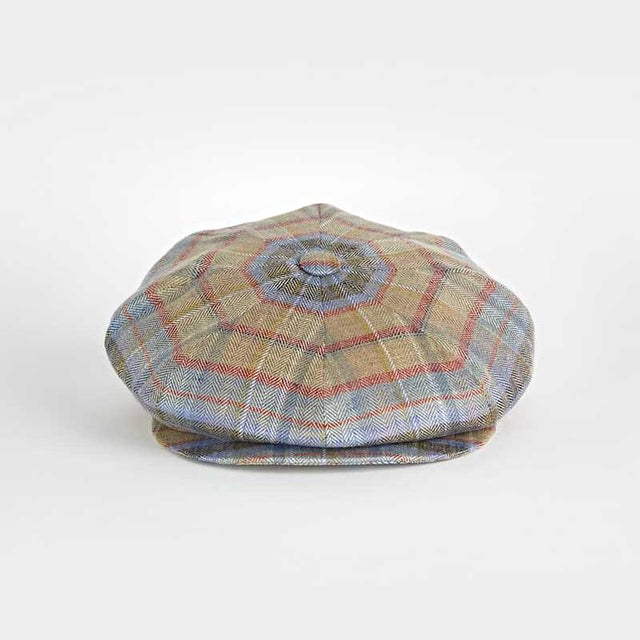 Green & Blue Herringbone Check Linen Gatsby Cap